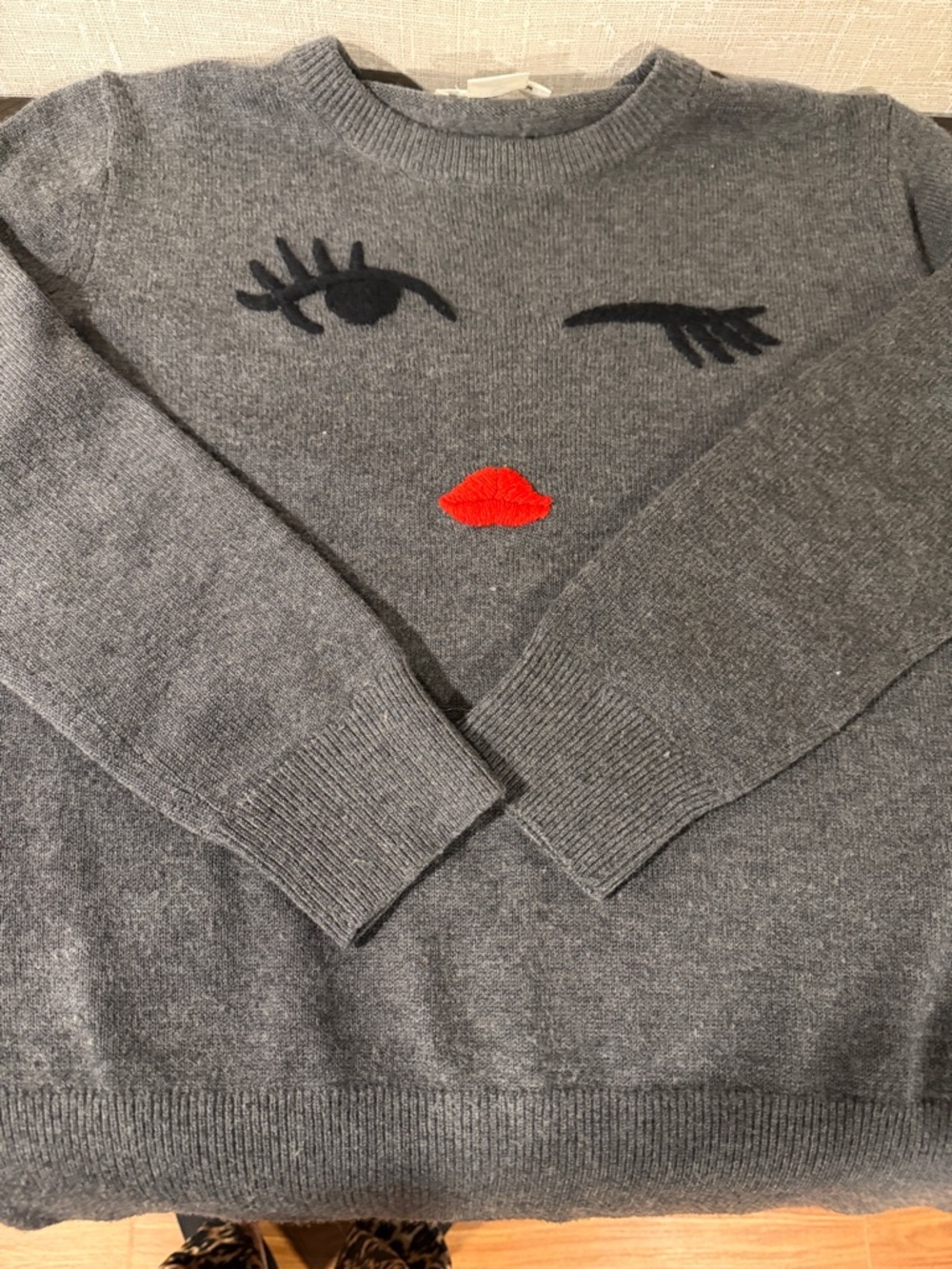 Kate Spade Broome Street Gray Crewneck Sweater with Black Winking Eye - Picture 5 of 7